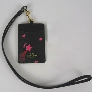 Coach ID Badge Card Holder Lanyard Pink Disco Stars